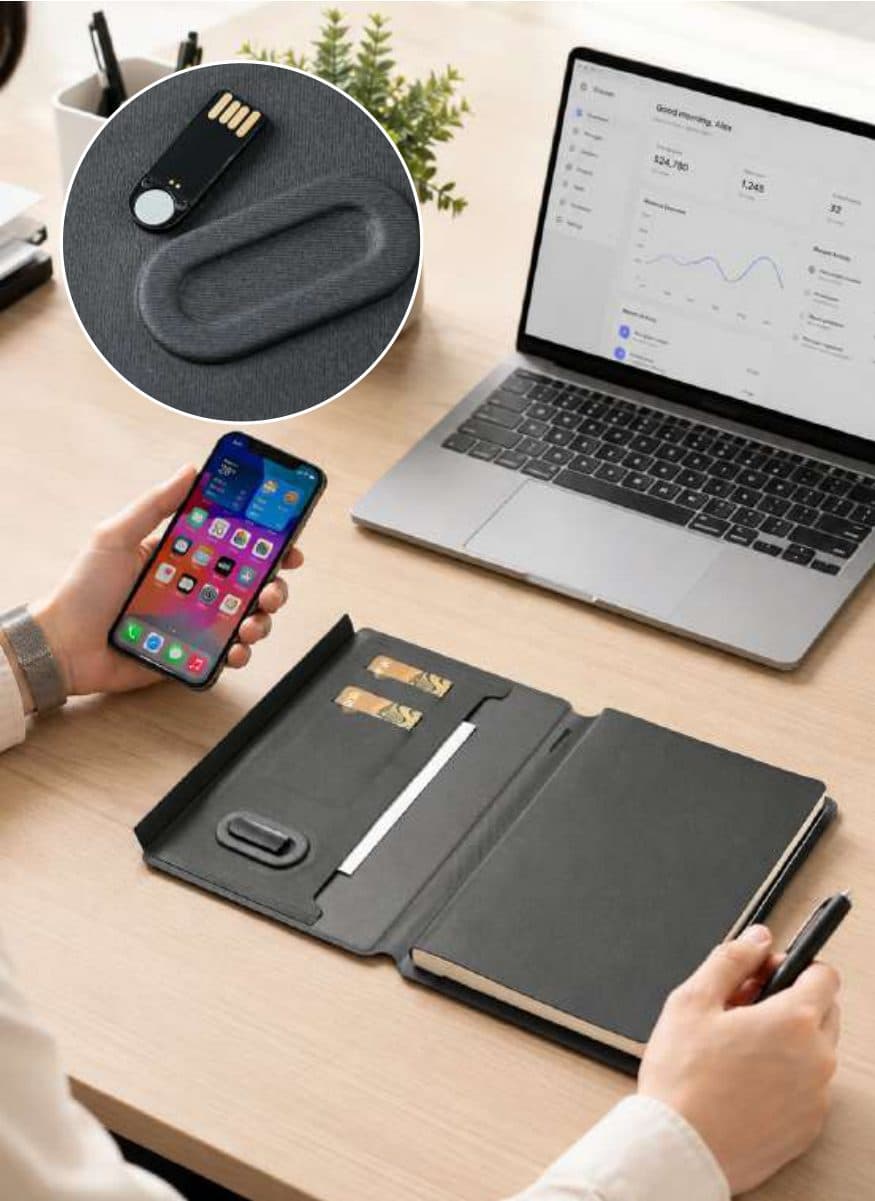 USB Note Notebook with Card Pouches